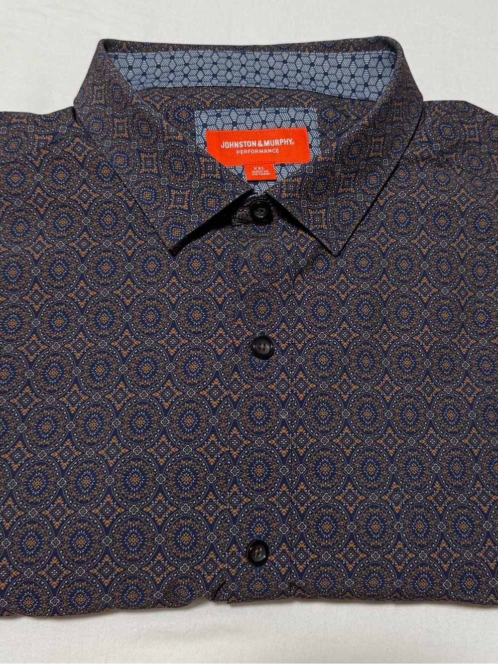 Johnston & Murphy Navy and Brown Medallion Button-Down Shirt